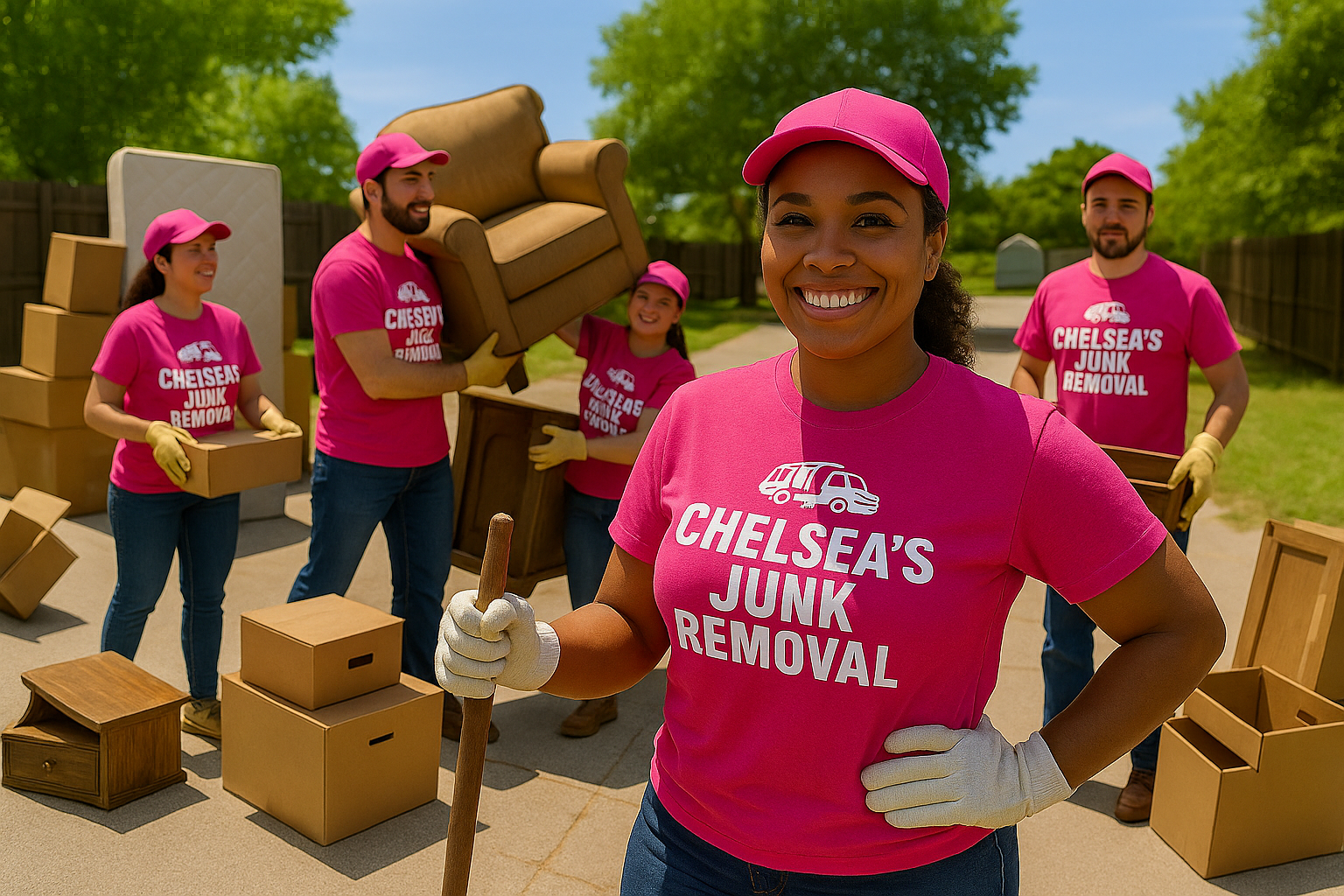 Close-up of a smiling woman with long dark hair and a heart drawn on her chest, standing in front of a bright pink geometric wall and colorful mural.